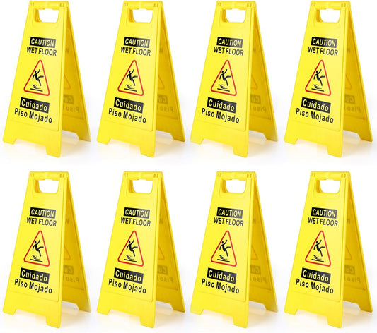 Caution Wet Floor Sign 8-Pack, Double-Sided Folding Design