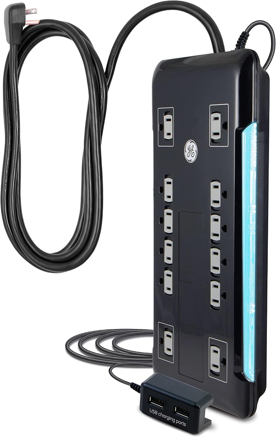GE UltraPro 12 Outlet Surge Protector with USB Ports and 8 Ft Cord