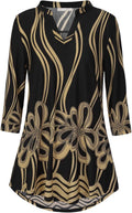 Womens Tunics Notch V Neck Tops 3/4 Sleeve Tunic - Flattering Everyday