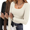 Ekouaer Womens Square Neck Ribbed Long Sleeve Tops - Cozy Fit