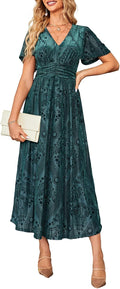 Velvet Maxi Dress V Neck Empire Waist - Elegant Flattering Fit