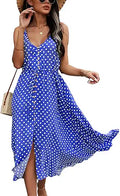 Polka Dot Spaghetti Strap V Neck Midi Dress - Flowy Summer Staple