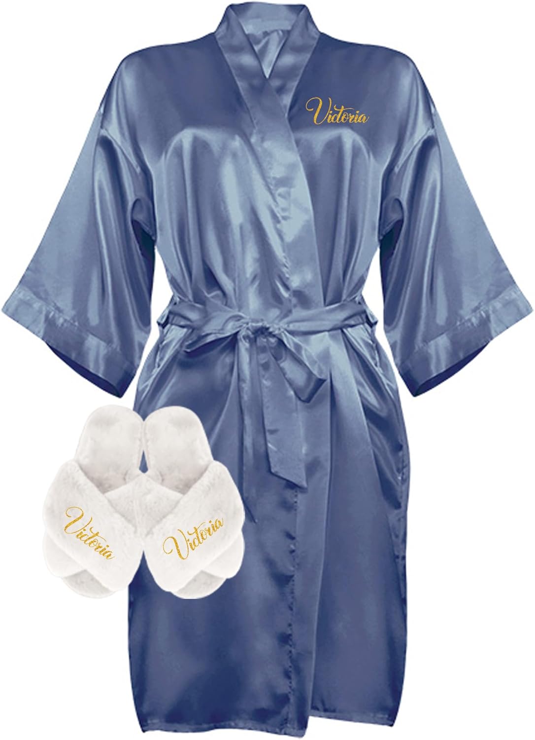 Custom Women Satin Robes and Slippers Gift Set for Her