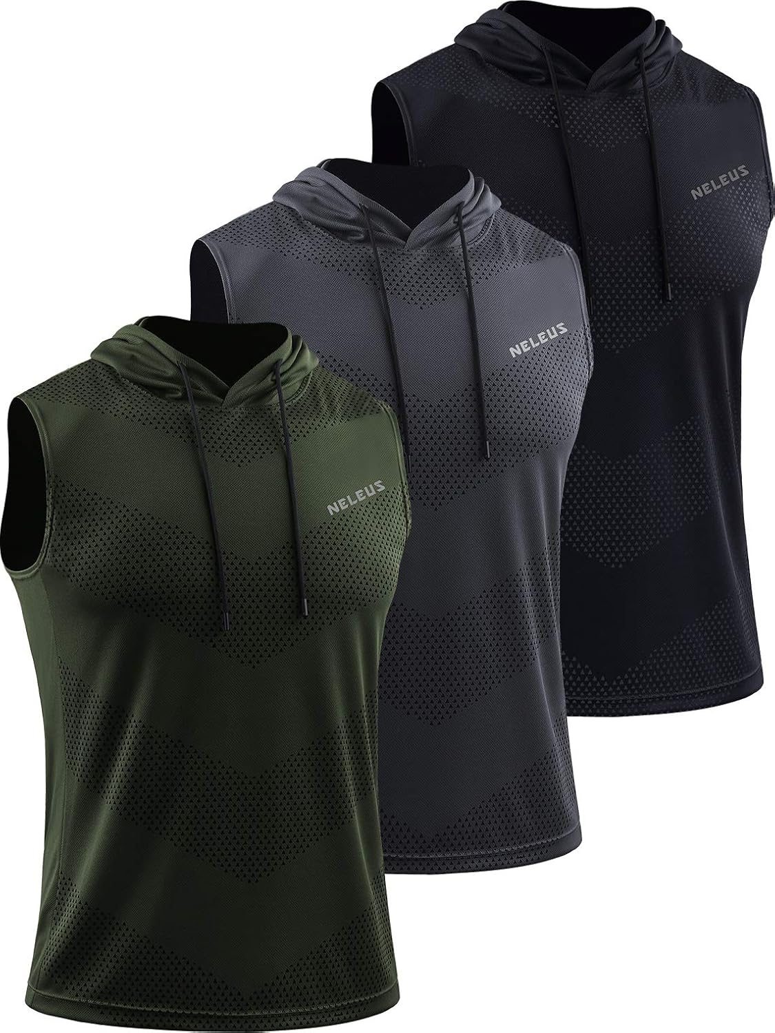 Neleus Men's 3-Pack Sleeveless Hoodie Tanks