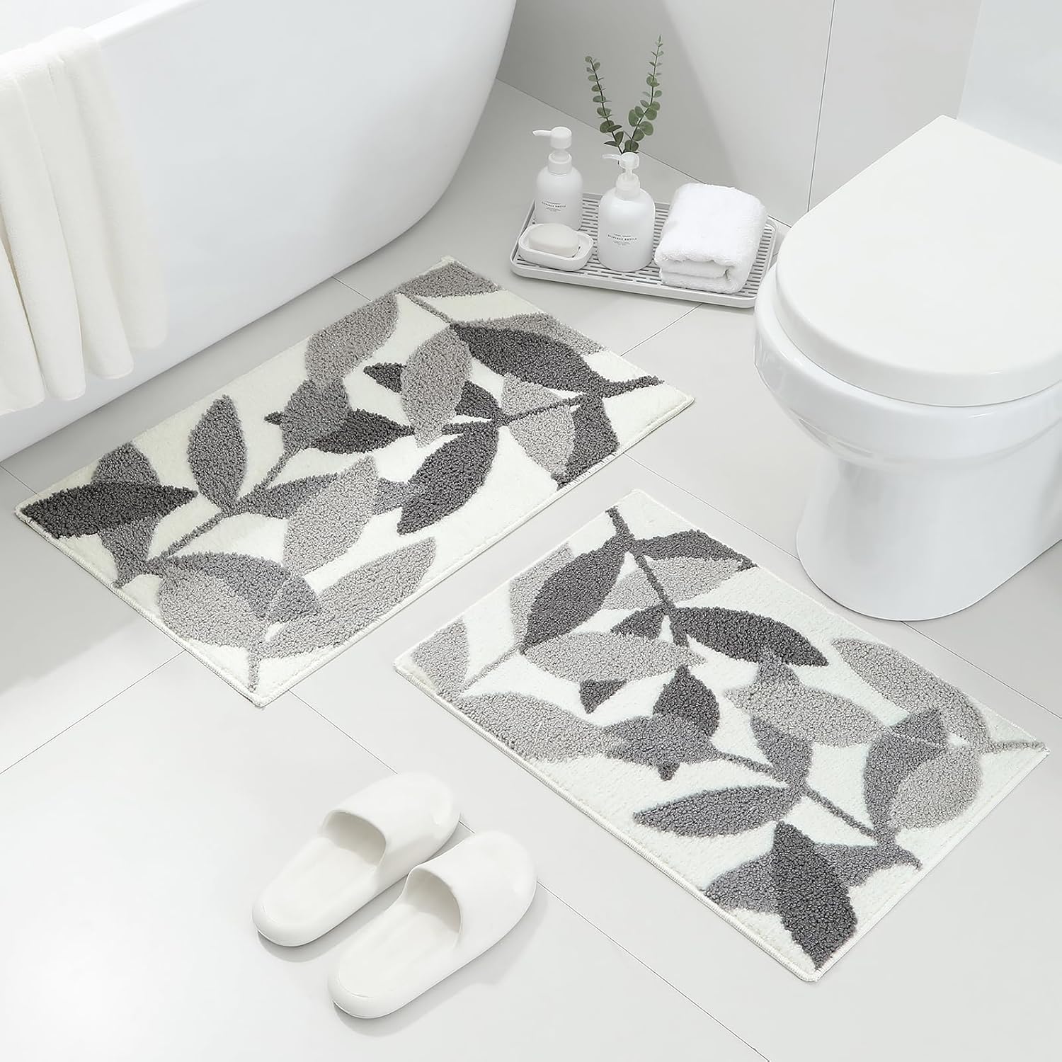 Gibelle Grey Bathroom Rug Set - Non-Slip Plush Microfiber Mat