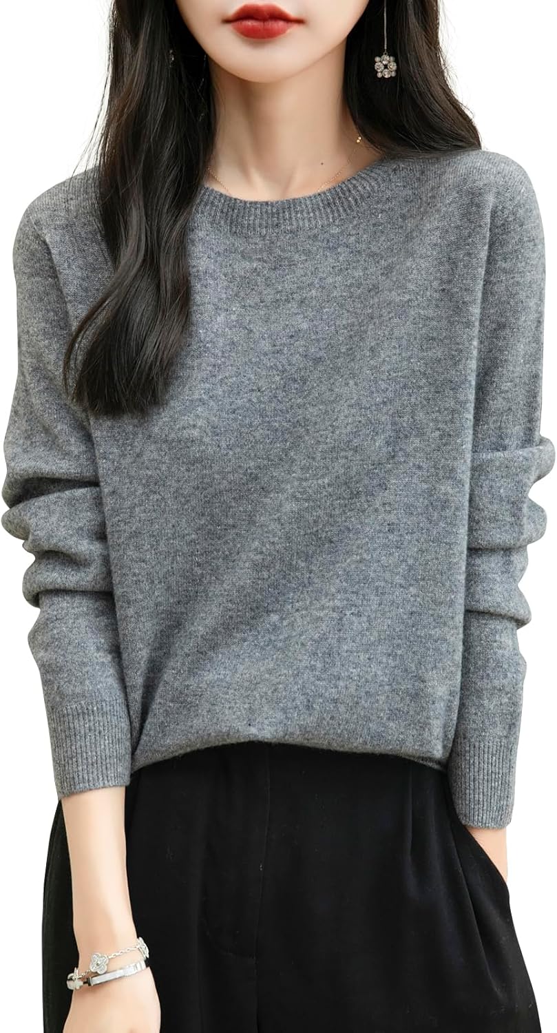 Women's 100% Merino Wool Seamless Knit Crewneck Sweater