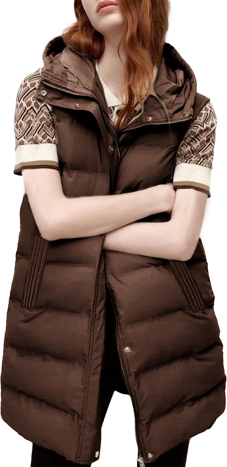 SCUSTY Womens Long Puffer Vest Sleeveless Coats for Winter
