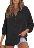 Astylish Women's Ribbed Button Down Blouse - Cozy Fall Layering