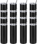 16 Pack 20 Oz Straight Skinny Tumblers Black - Gift Boxed DIY Set