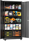 Greenvelly Metal Garage Storage Cabinet with Wheels - 73 in Lockable