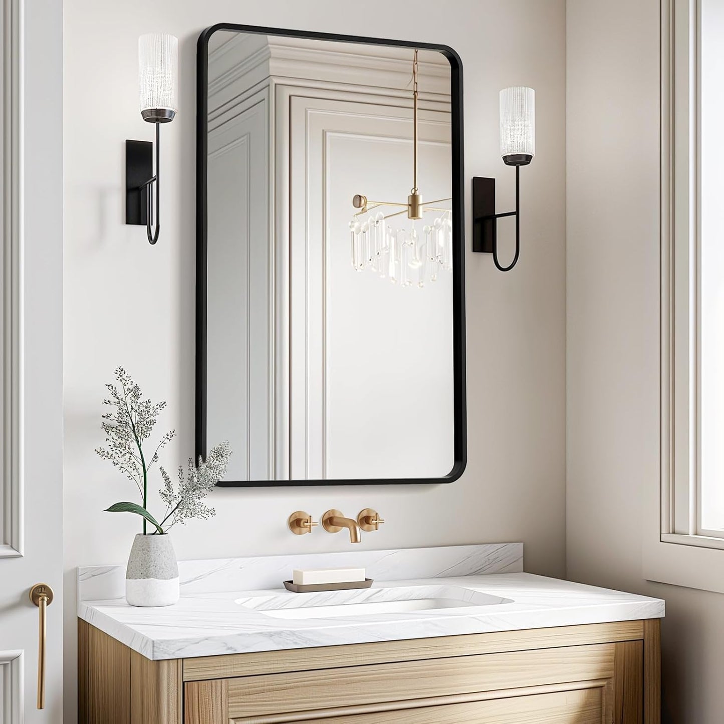 USHOWER Black Bathroom Mirror 24 x 36 Inch for Modern Decor
