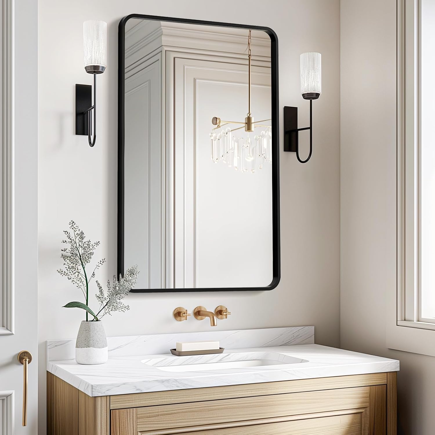 USHOWER Black Bathroom Mirror 24 x 36 Inch for Modern Decor