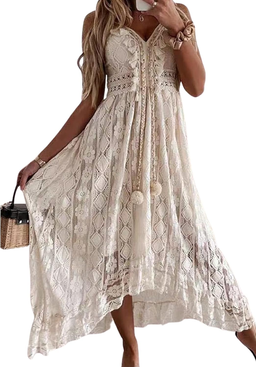 CUPSHE Women's Summer Dresses Sleeveless Lace Casual Maxi Dress