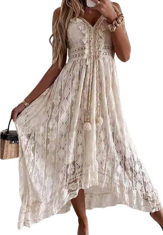 CUPSHE Women's Summer Dresses Sleeveless Lace Casual Maxi Dress