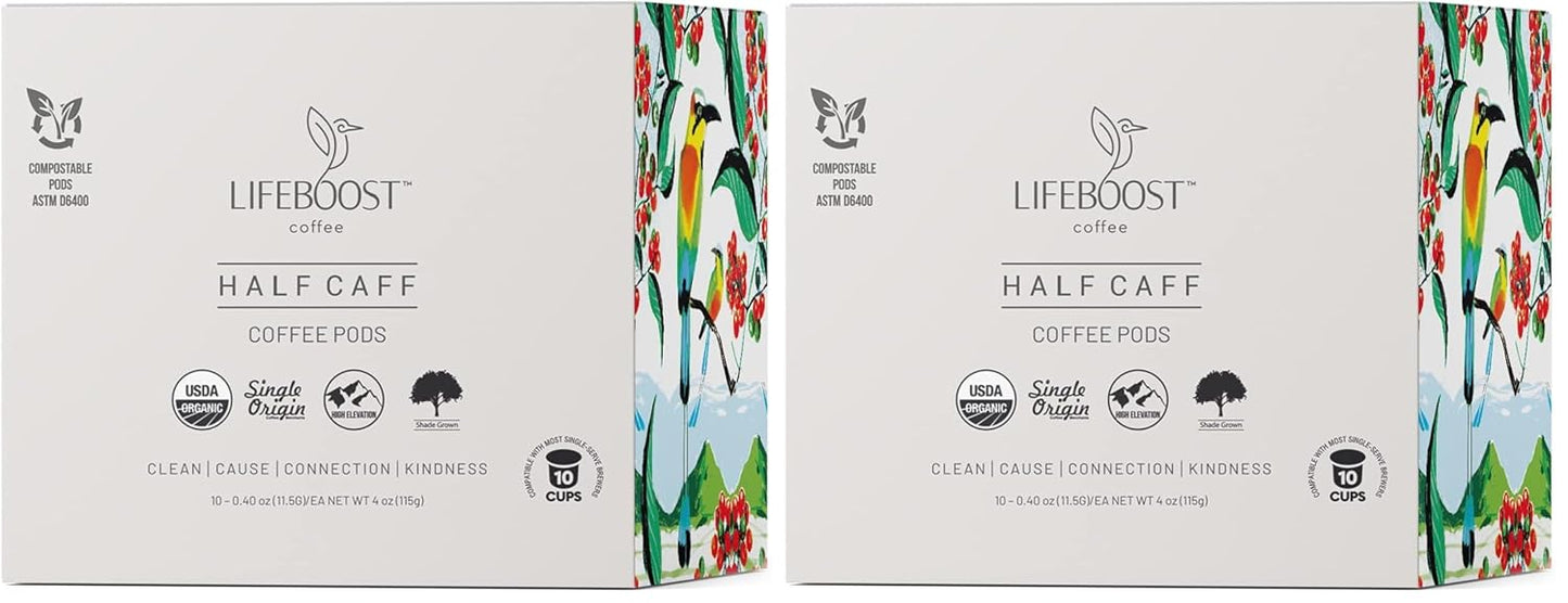 Lifeboost Half Caff Coffee K Cups - Low Acid Pods for Keurig