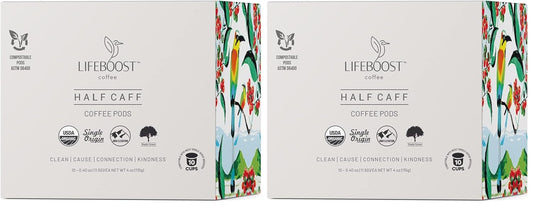 Lifeboost Half Caff Coffee K Cups - Low Acid Pods for Keurig