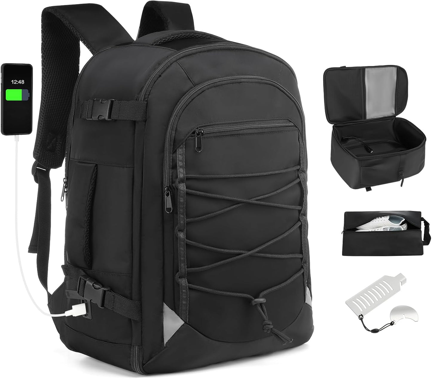 Carry on Travel Backpack with USB Port and Shoe Bag for Men