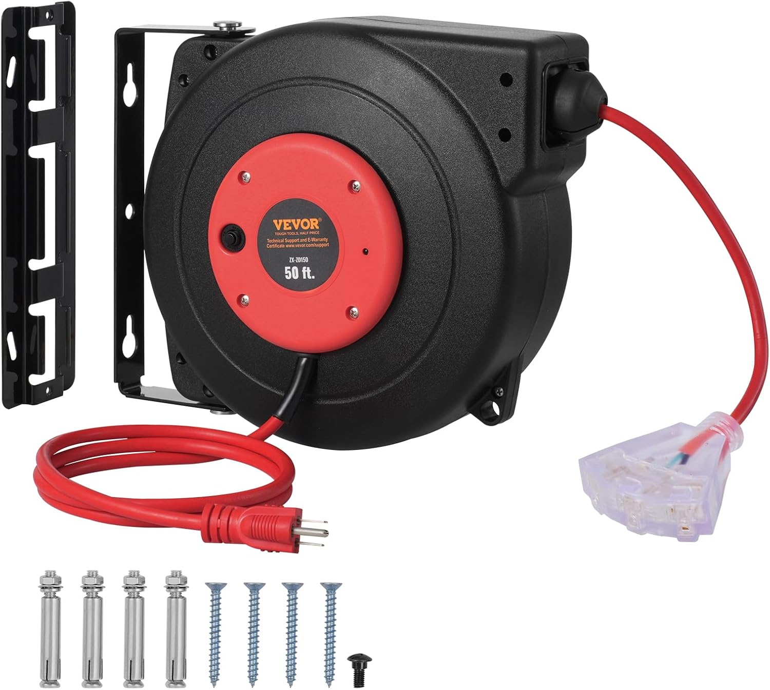 VEVOR Retractable Extension Cord Reel - 50 FT Heavy Duty Power