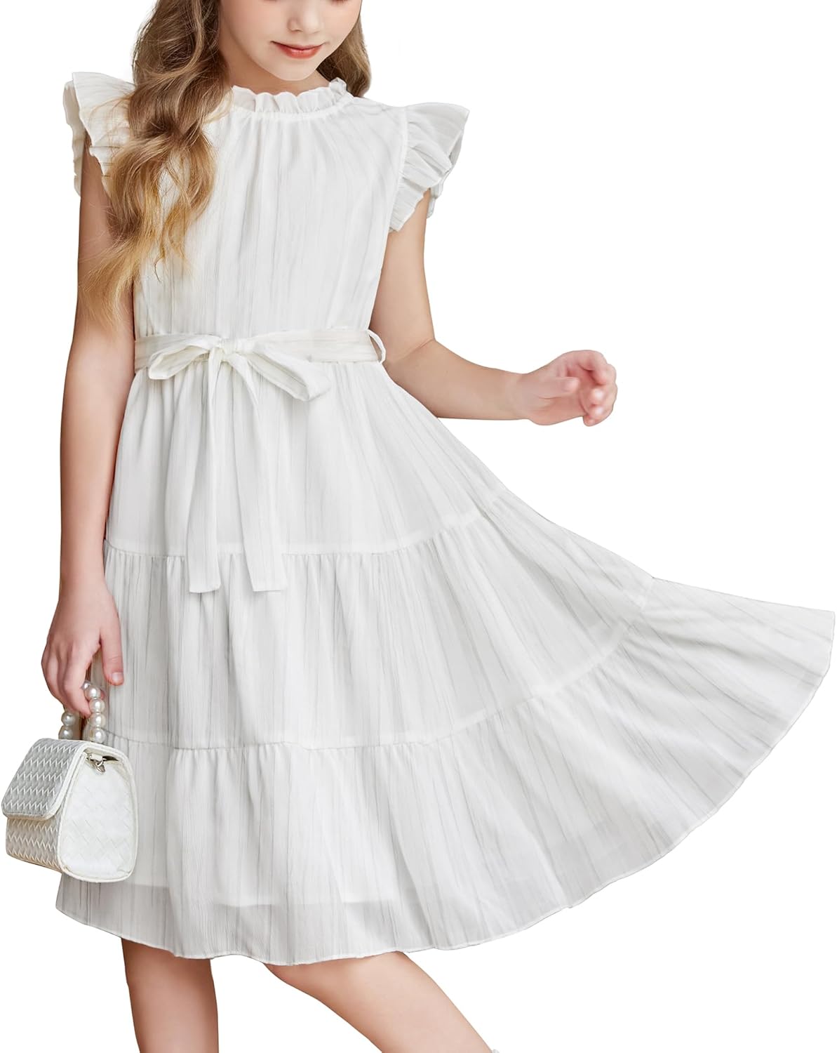 Arshiner Tween Girls Summer Dress with Ruffle Sleeve Design