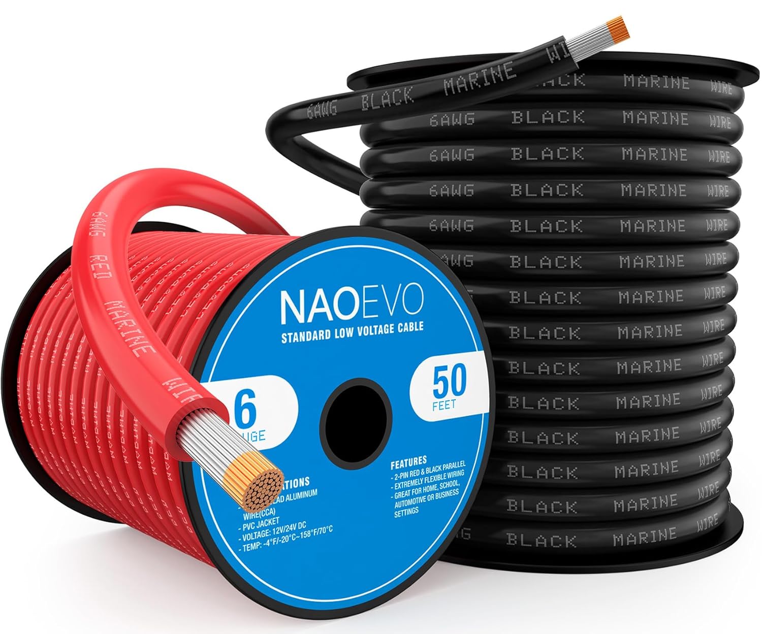 NAOEVO 6 Gauge Marine Wire for Boats, RVs, and Solar Systems