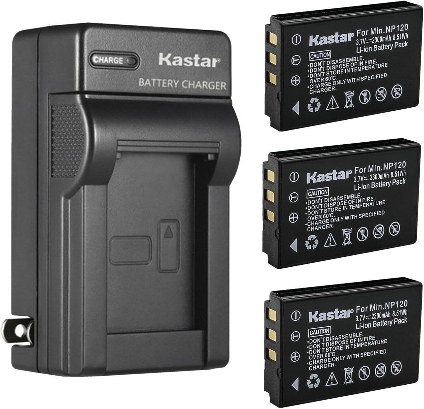 Kastar 3-Pack Battery and AC Wall Charger for Minolta Cameras
