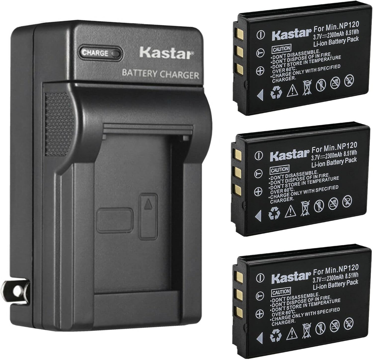 Kastar 3-Pack Battery and AC Wall Charger for Minolta Cameras