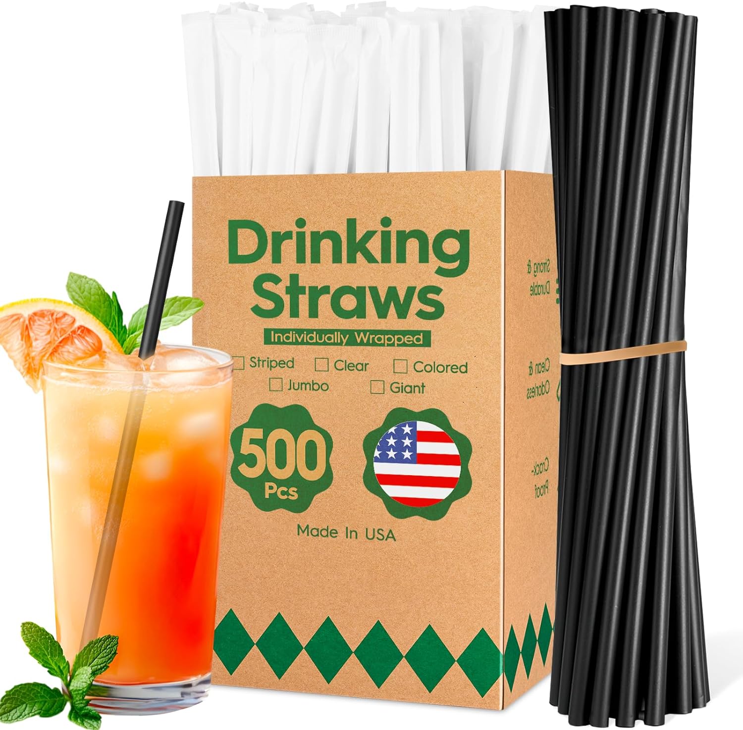 Disposable Drinking Straws 12000 Count Black 7.75in Long