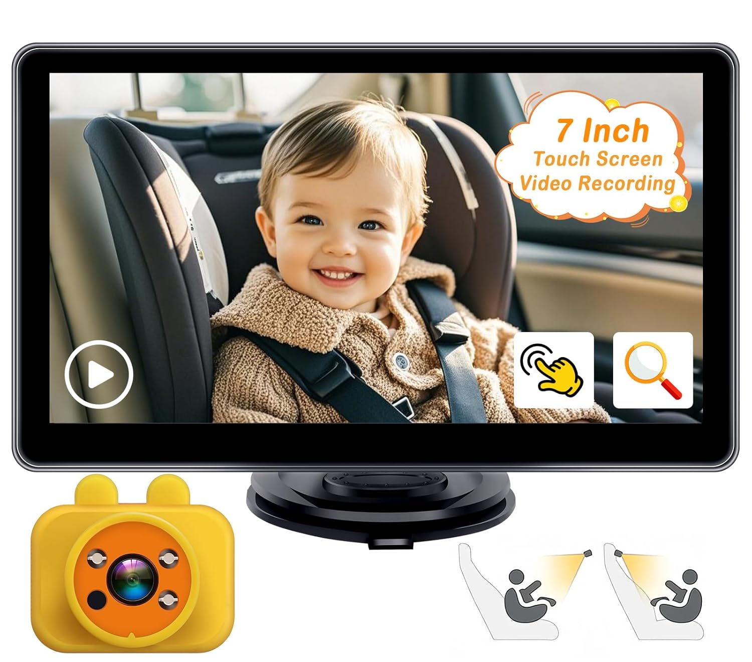 Yakry Baby Car Camera 7-Inch with 3X Zoom and Night Vision