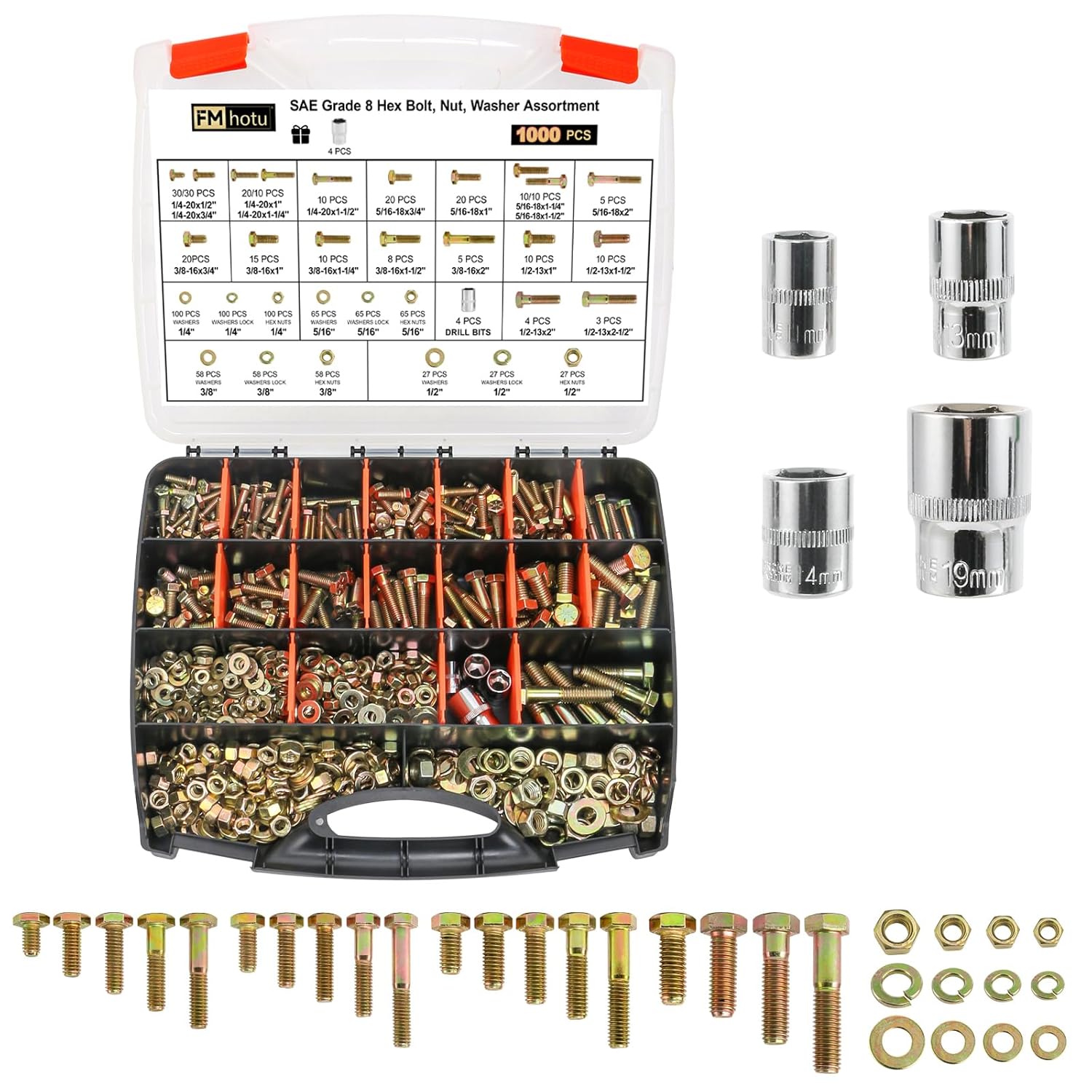 1000PCS Grade 8 Bolt Assortment Kit for Heavy Duty Projects