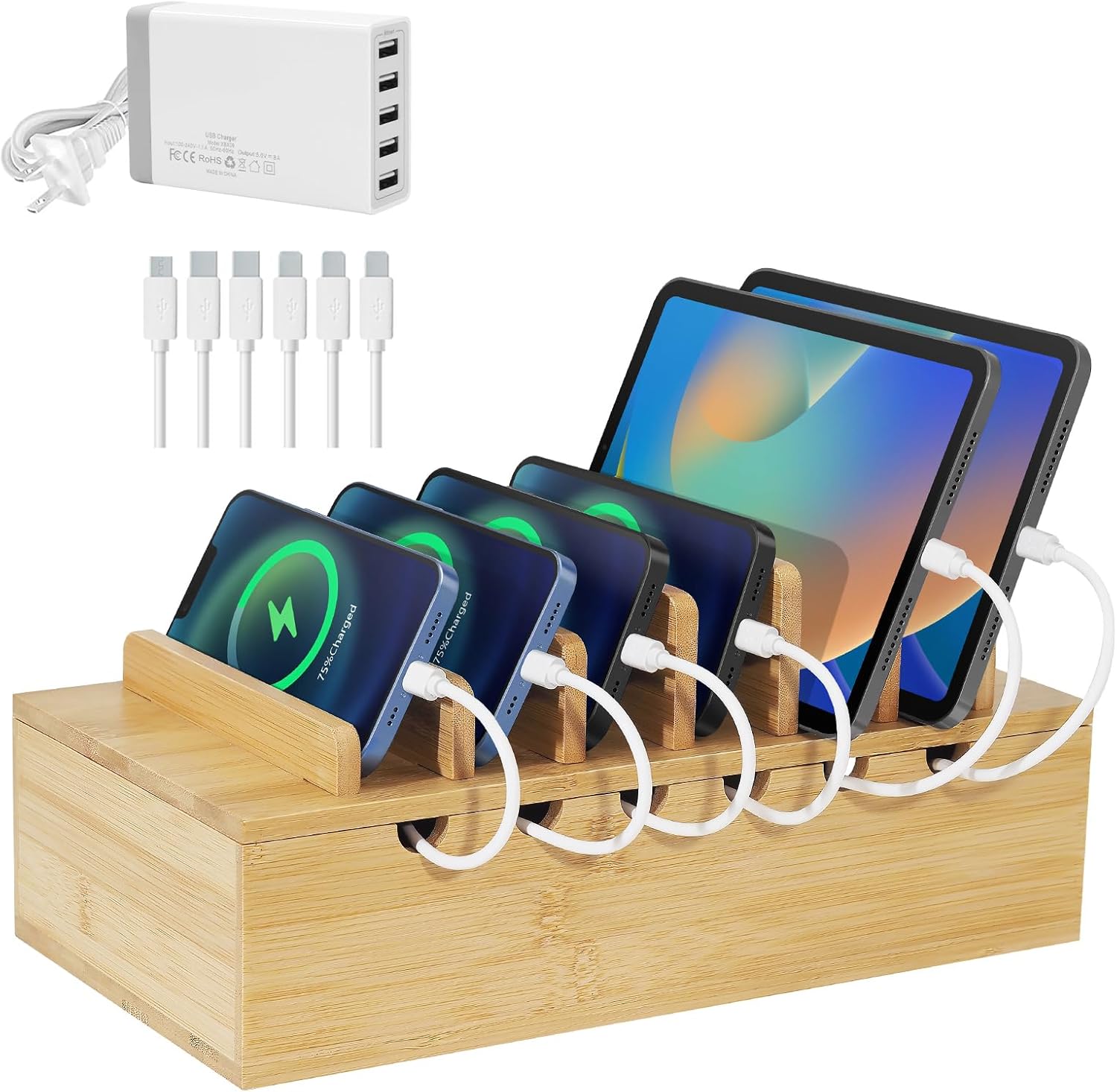 Bamboo Charging Station for Multiple Devices - Eco Friendly Organizer