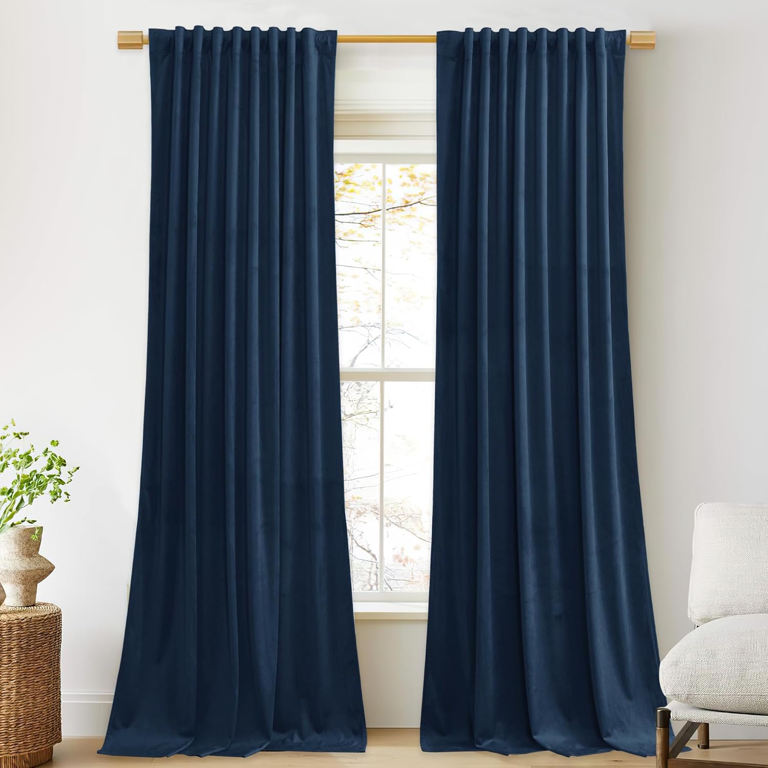 StangH Blue Velvet Curtains 108 in Long for Room Darkening