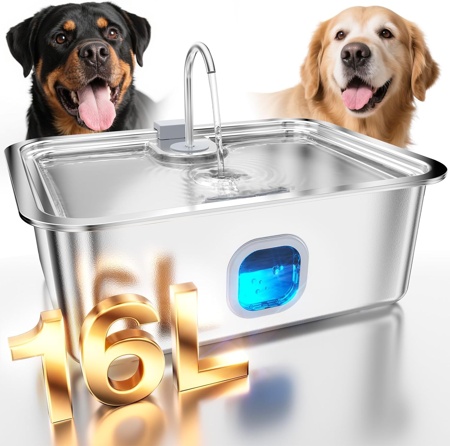 4.2Gal Dog Water Fountain for Large Dogs with Visible Window