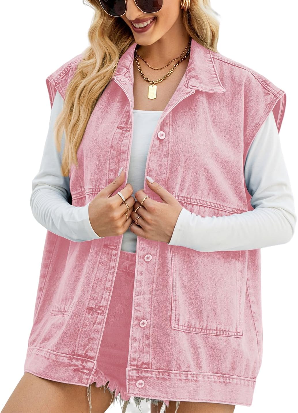 Oversized Denim Vest for Women - Stylish Mid Long Jean Jacket