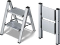 2-Step Aluminum Folding Ladder - 330 lb Capacity, Silver