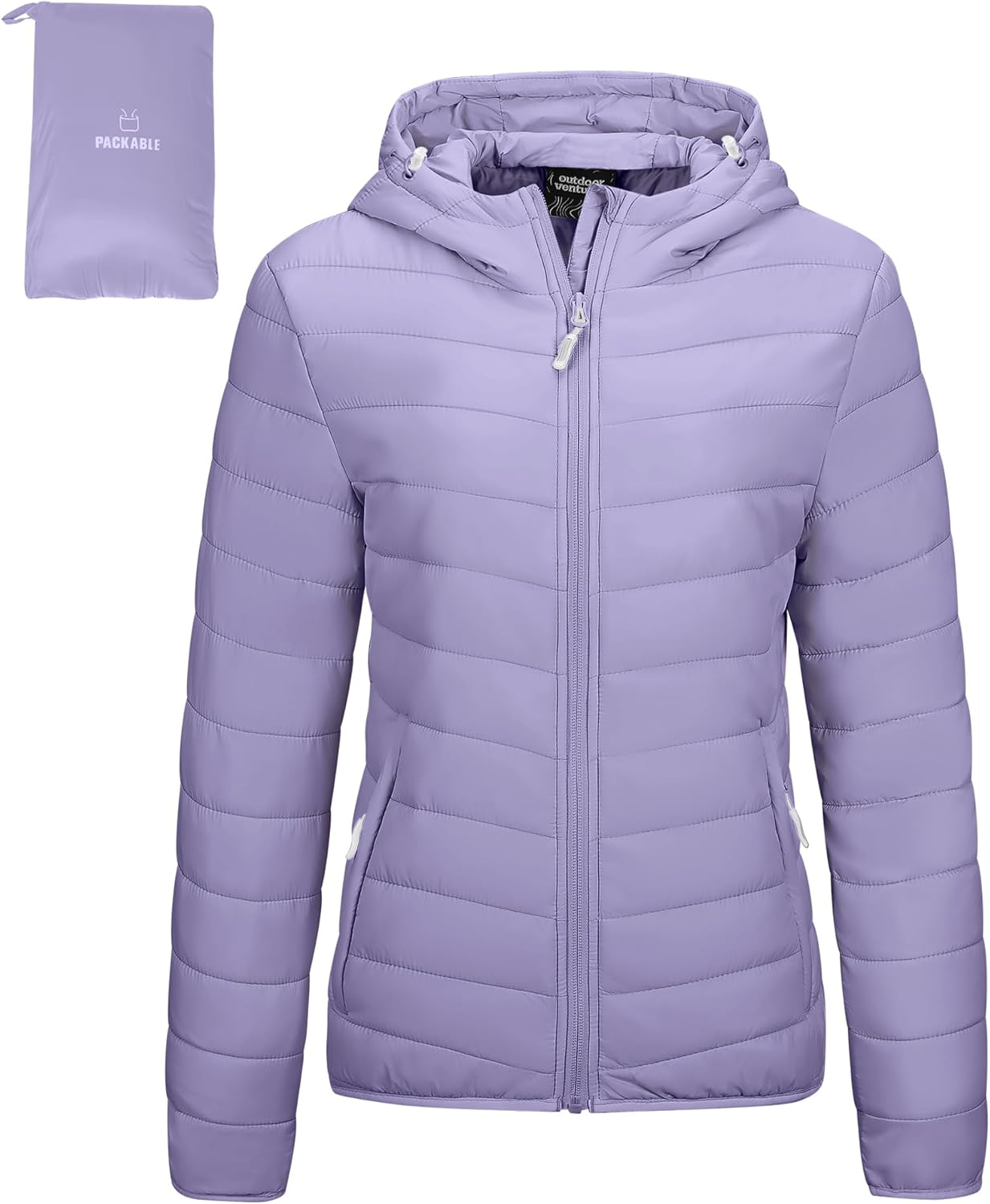 Outdoor Ventures Women's Packable Lightweight Full-Zip Puffer Jacket
