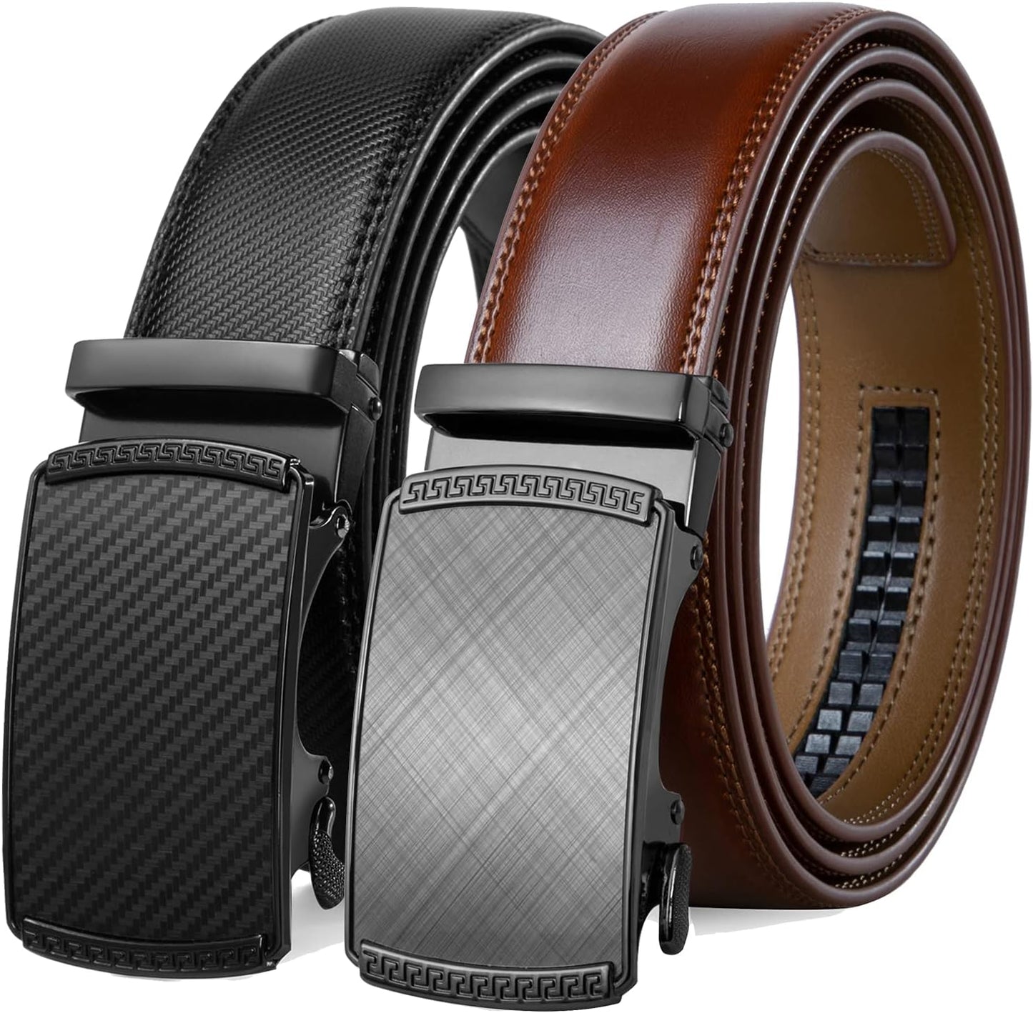 Adjustable Leather Ratchet Click Belt 2 Pack for Men Gift Set