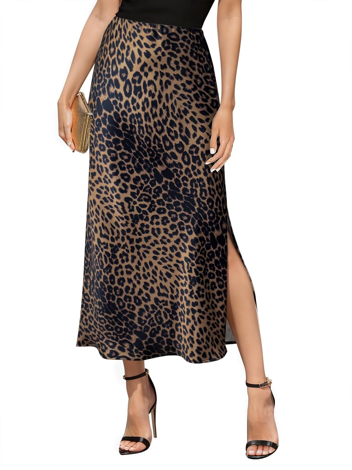Women's Satin High Waisted Side Split Maxi Skirt for Style