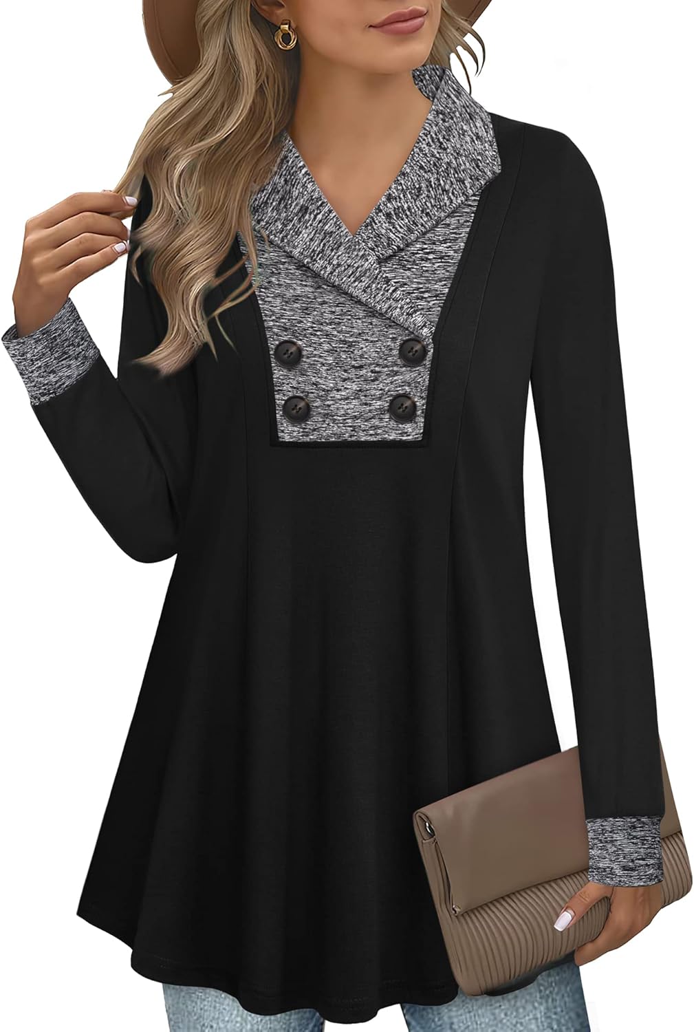 Bebonnie Womens Long Sleeve Casual V Neck Sweatshirts Tunic