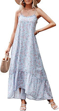 Womens High Low Ruffle Maxi Dress Spaghetti Strap Print - Flowy