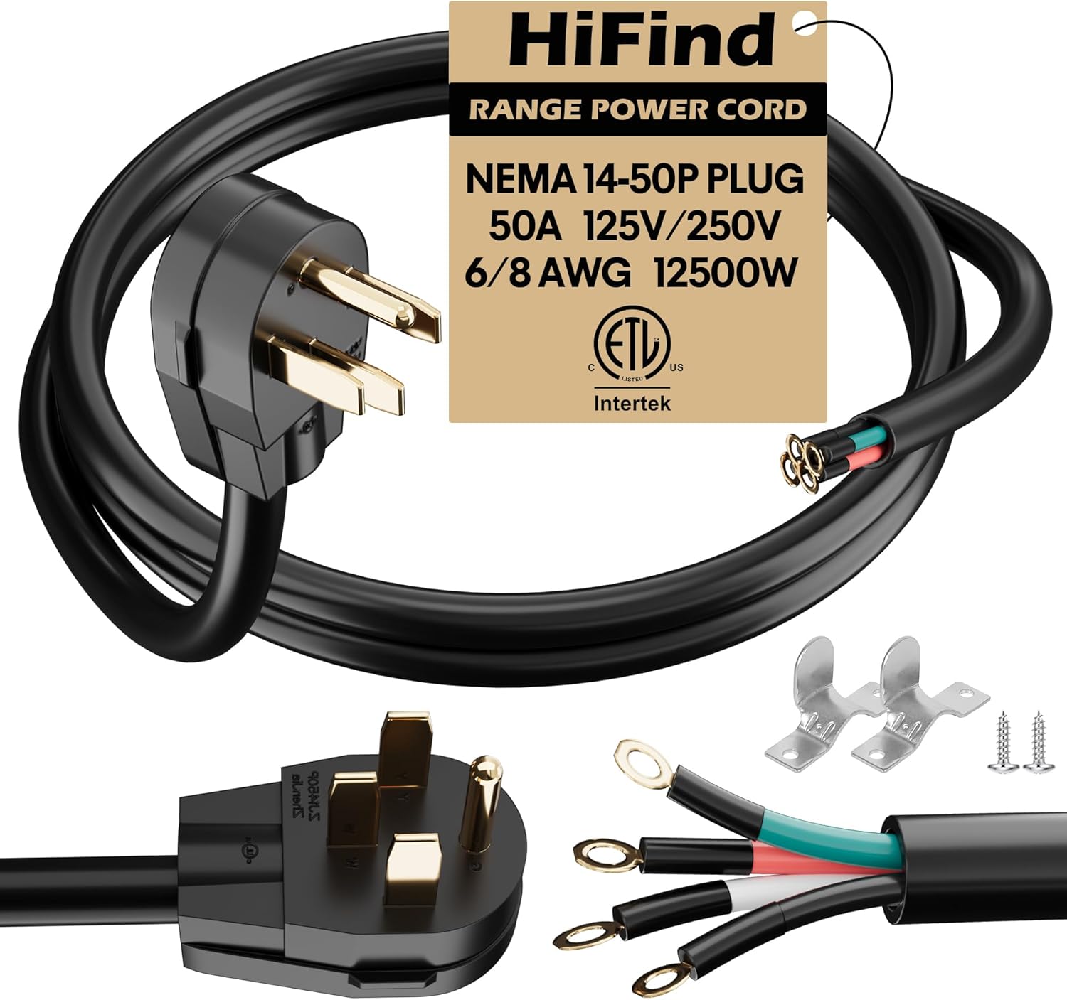 4-Prong Replacement 50 Amp Range Power Cord for High-Power Use