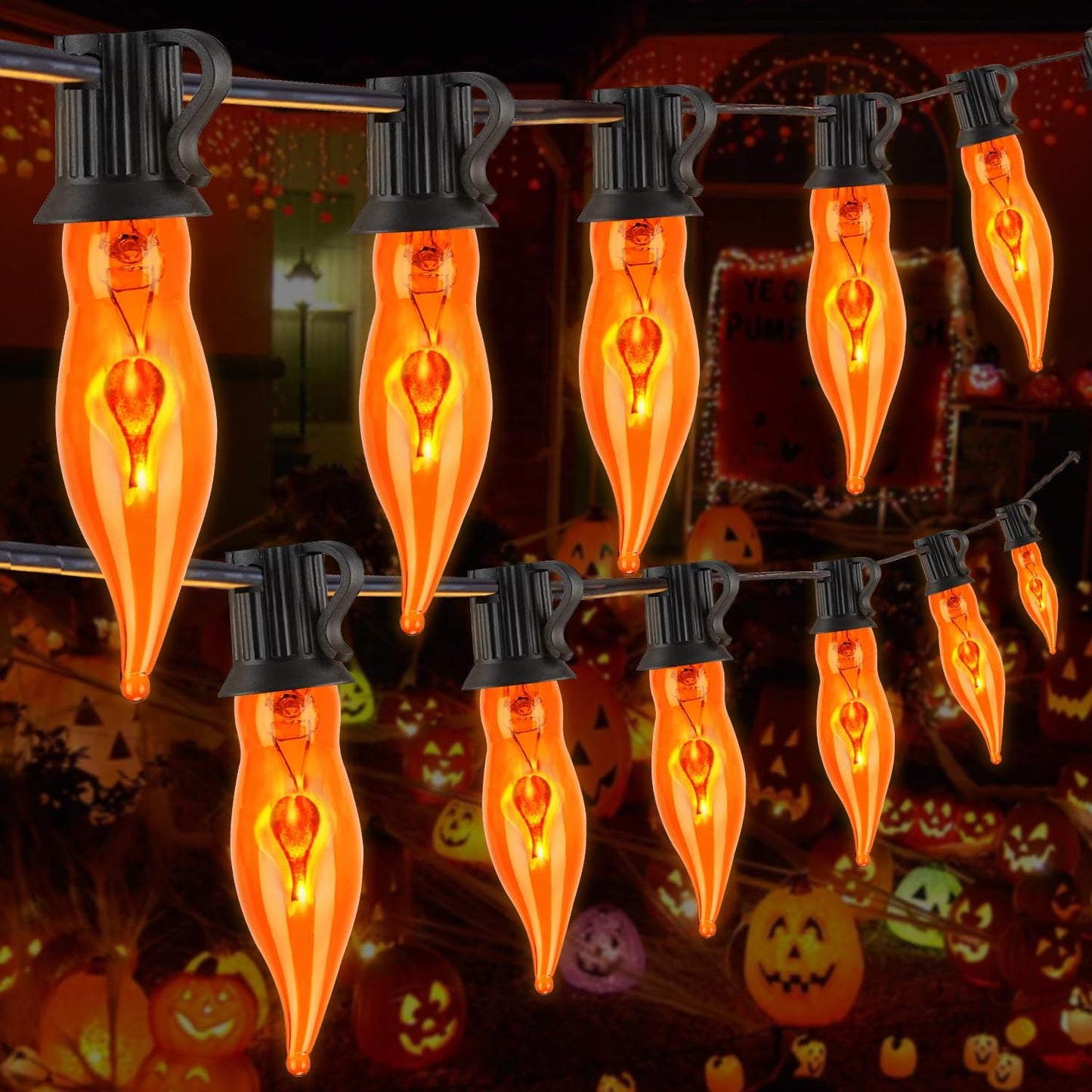 Halloween Lights 27.8 FT Flickering Flame String Lights for Decor