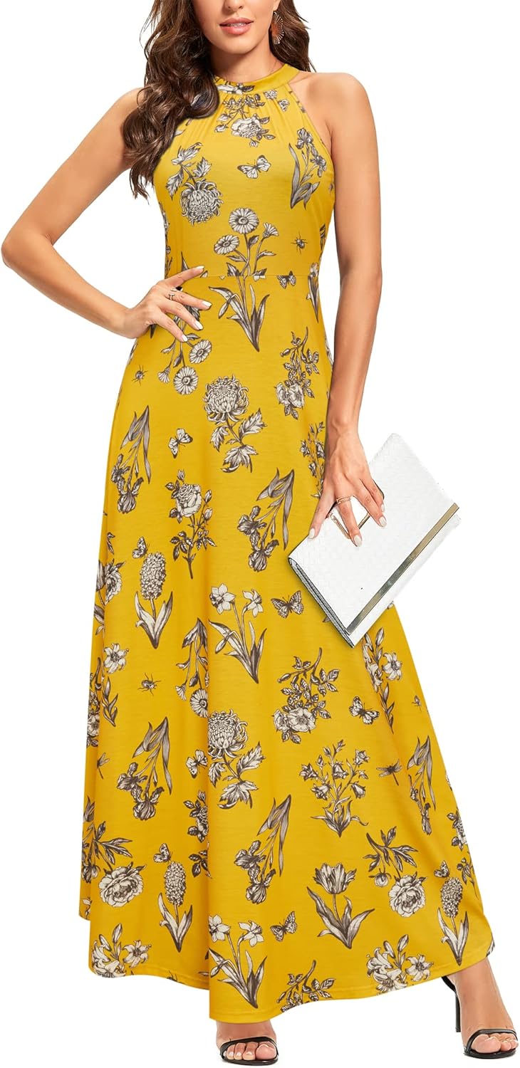 Stylish Floral Halter Neck Maxi Dress for Summer 2025 Events