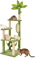 55 in Cat Tree with Green Leaves - Multi-Level Cat Tower for Play