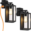 Porch Wall Lights with Outlet 2-Pack - Modern Outdoor Sconces
