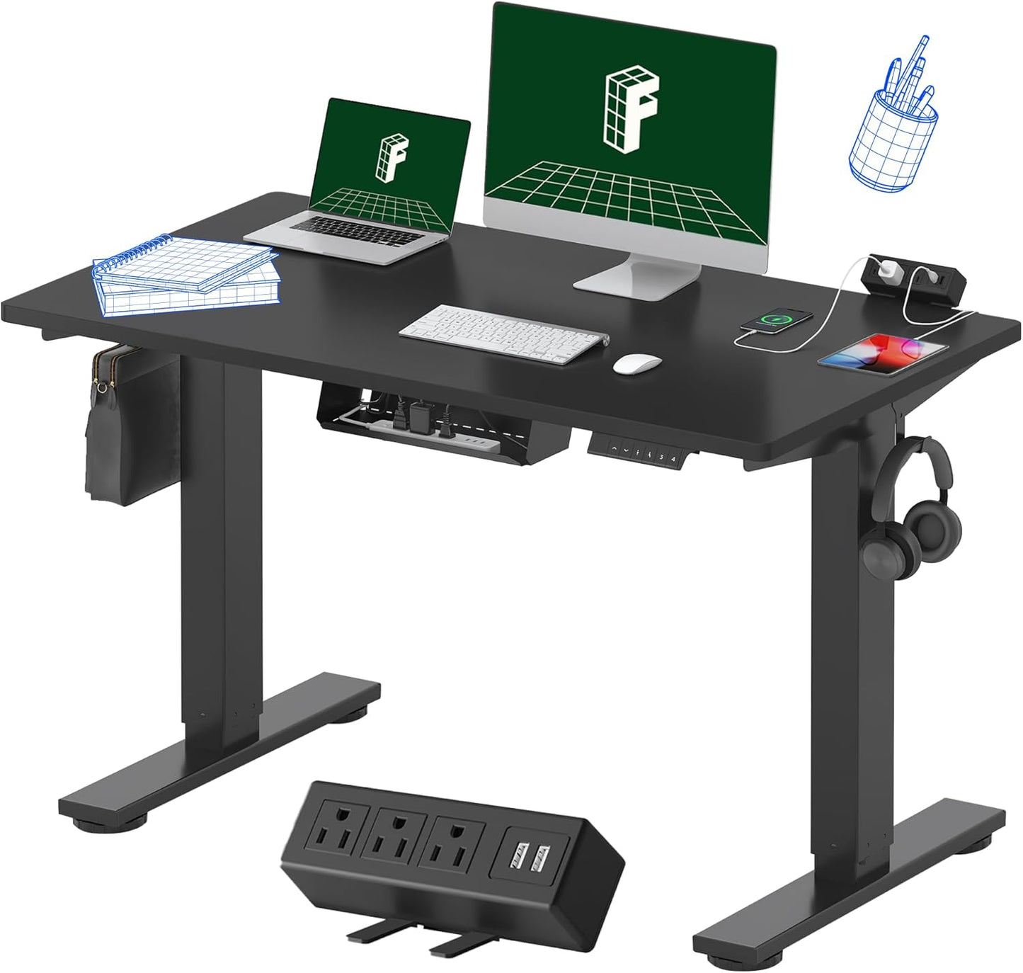 FLEXISPOT EN2 Electric Stand Up Desk with Power Strip and Memory
