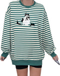 Halloween Spooky Season Sweatshirt Women: Oversized Black Cat Ghost