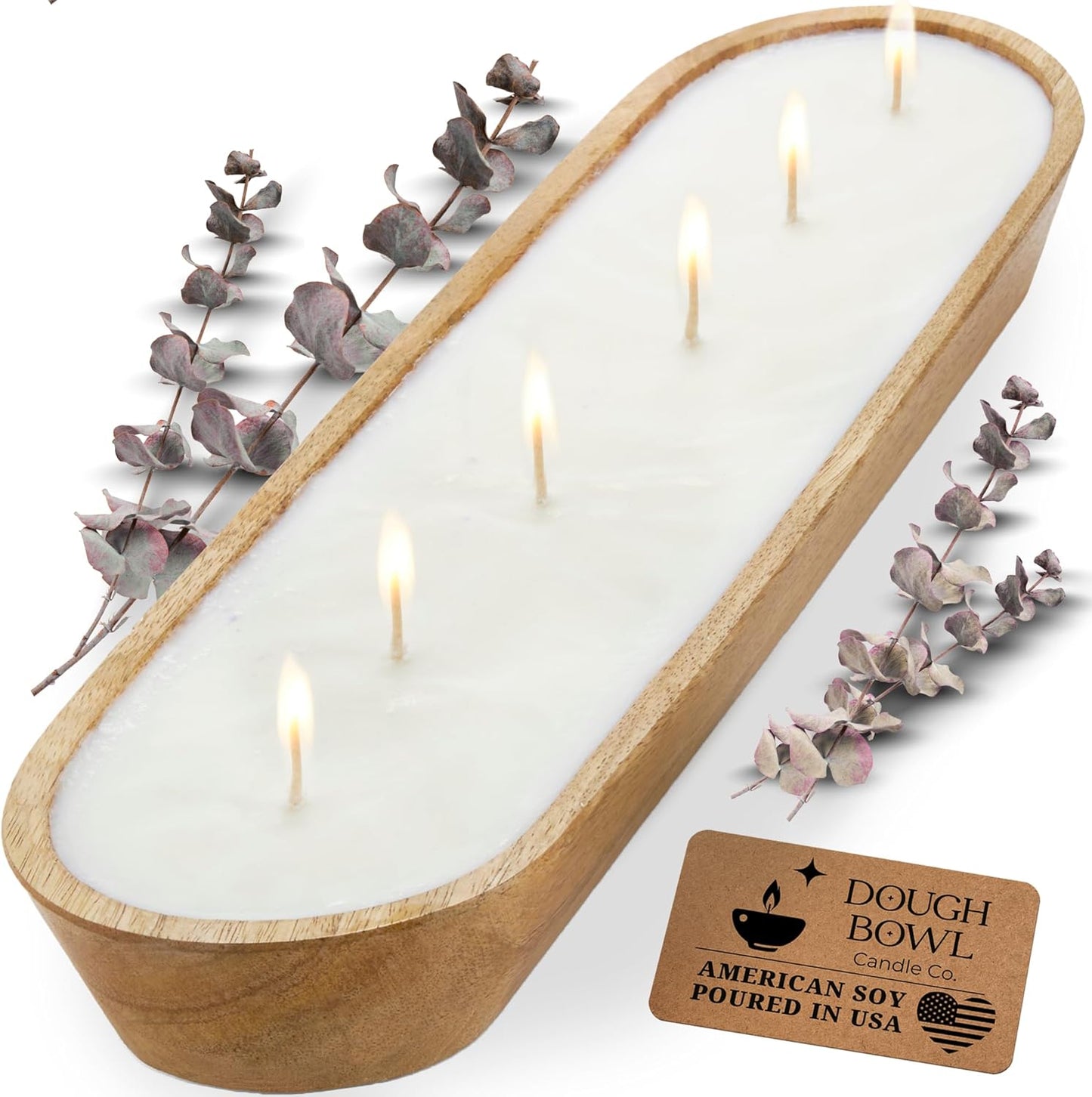 Eucalyptus Soy Candle in Wooden Dough Bowl for Rustic Decor
