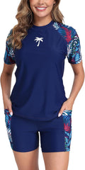 Halcurt Women's Two Piece Rash Guard Swimsuit with Boyshorts