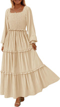 Fall Dresses for Women Smocked Square Neck Swiss Dot Maxi Dress