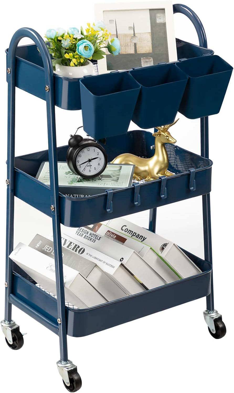 3-Tier Rolling Cart for Kitchen, Bathroom, Office & More